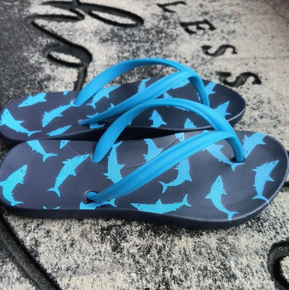 NWT DSG Shark Boys Flip Flop Sandals Size 2/3 Blue Summer Beach